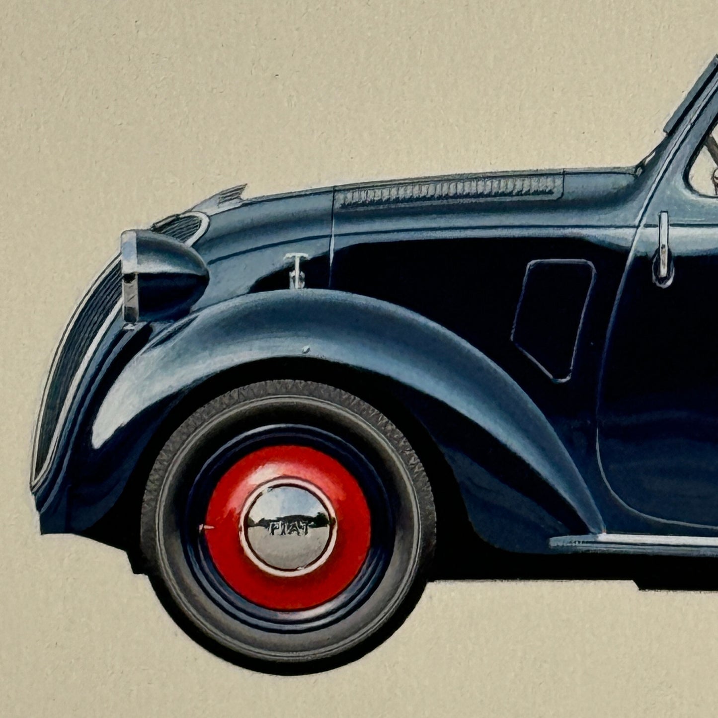 1936 Fiat 500 Topolino Car Illustration Art Drawing Hand Drawn Vintage