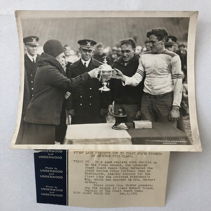 Press Photo Photograph First Lady Lou Henry Hoover Coast Guard Marines Football