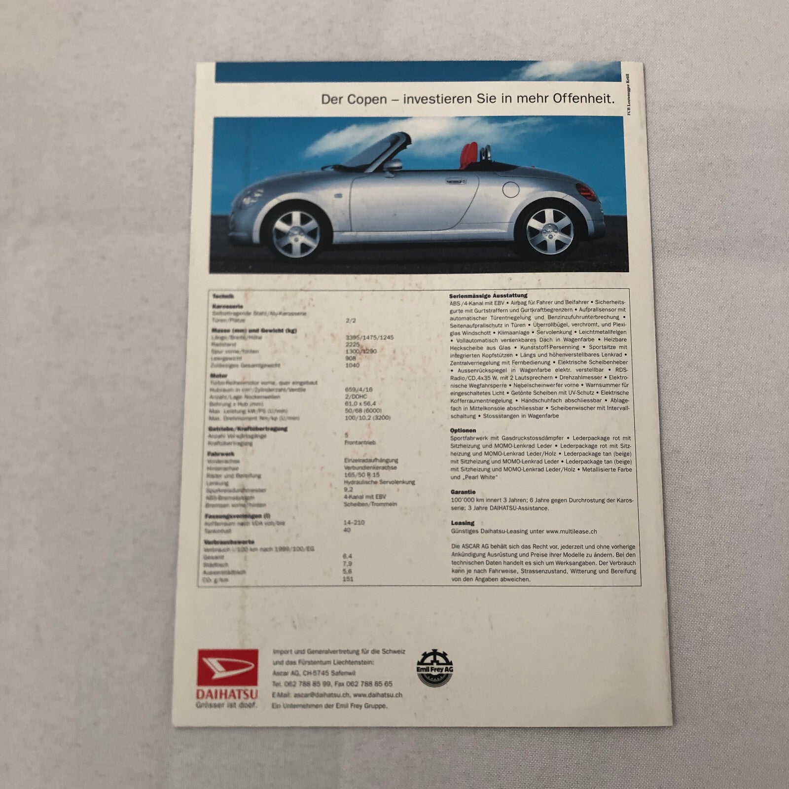 Daihatsu Copen Roadster Convertible Car Sales Brochure Catalog GERMAN Text