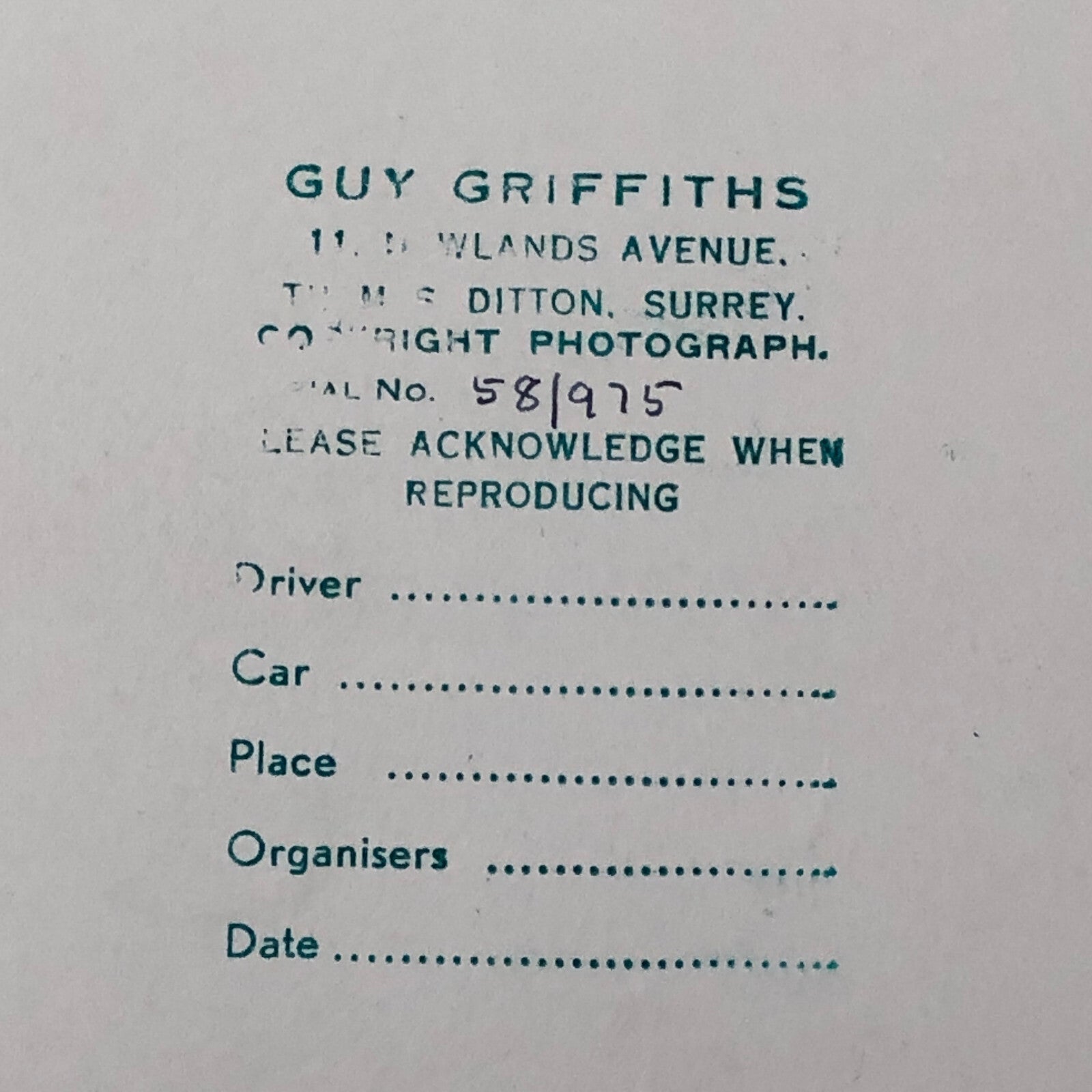 Vintage Racing Car Photo Photograph Print - Guy Griffiths 