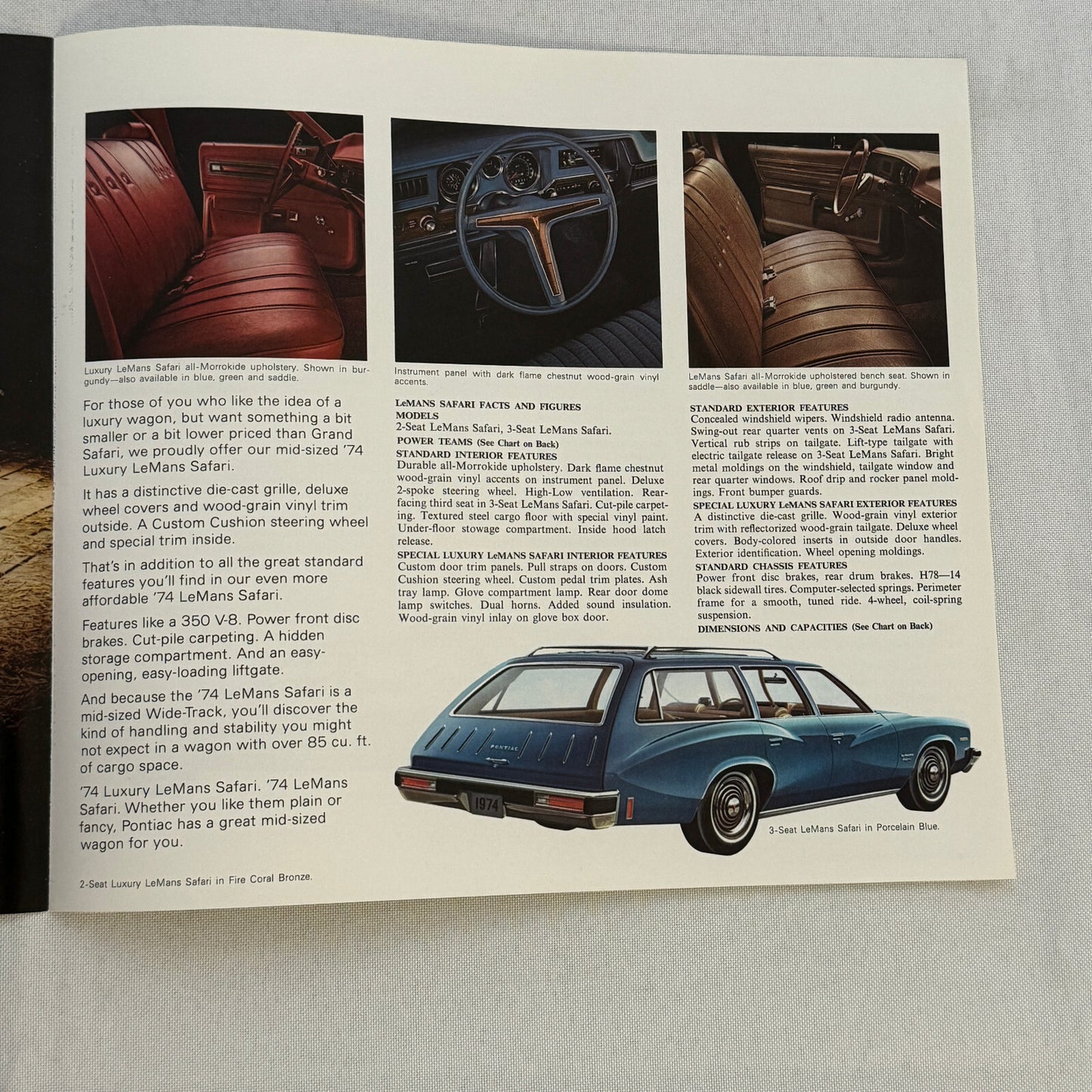 1974 Pontiac Safari Station Wagon Sales Brochure Catalog Grand Catalina LeMans