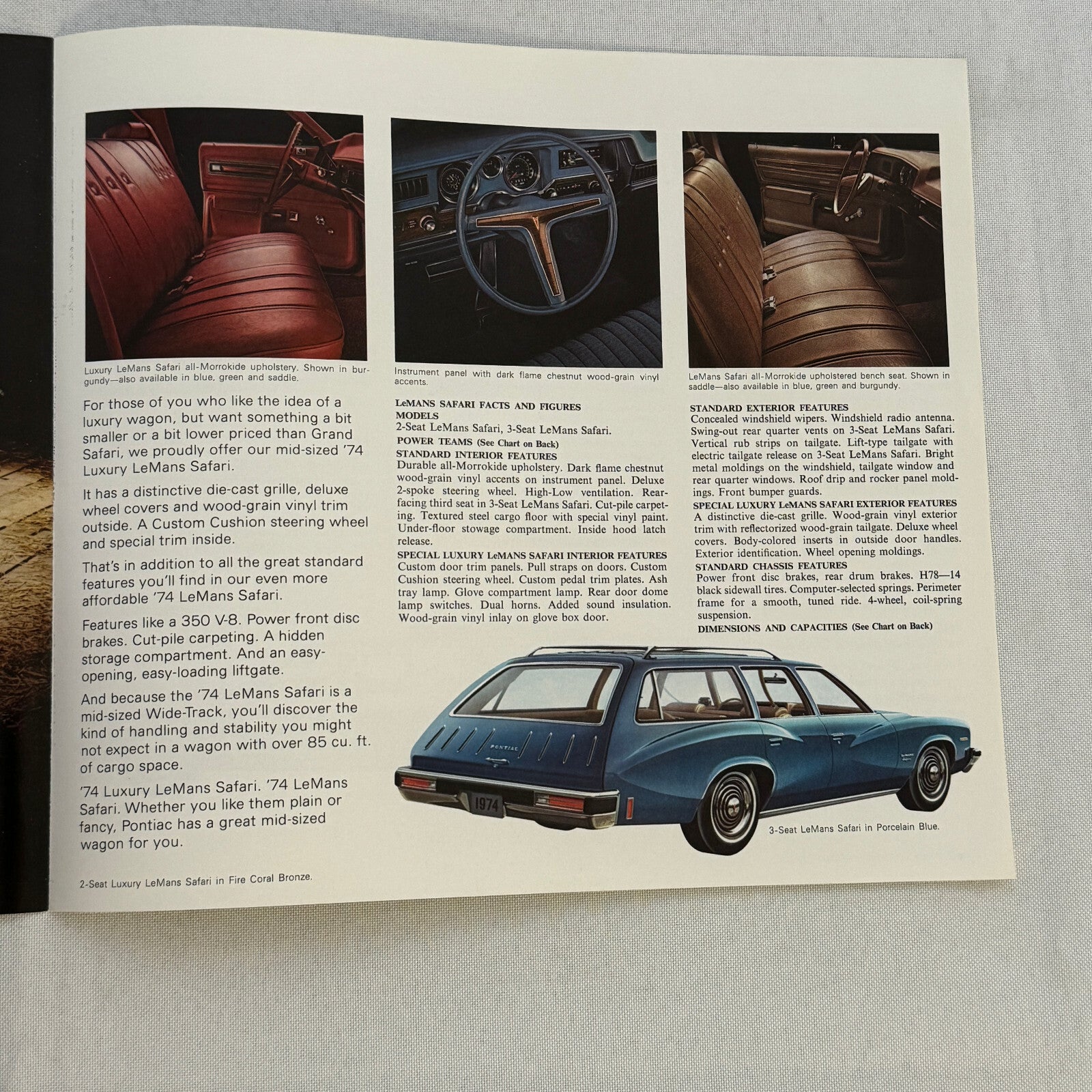 1974 Pontiac Safari Station Wagon Sales Brochure Catalog Grand Catalina LeMans