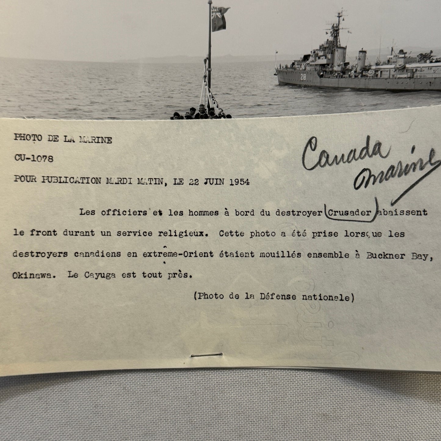 Royal Canadian Navy HMCS Crusader Military Ship Boat Destroyer 1954 Crew