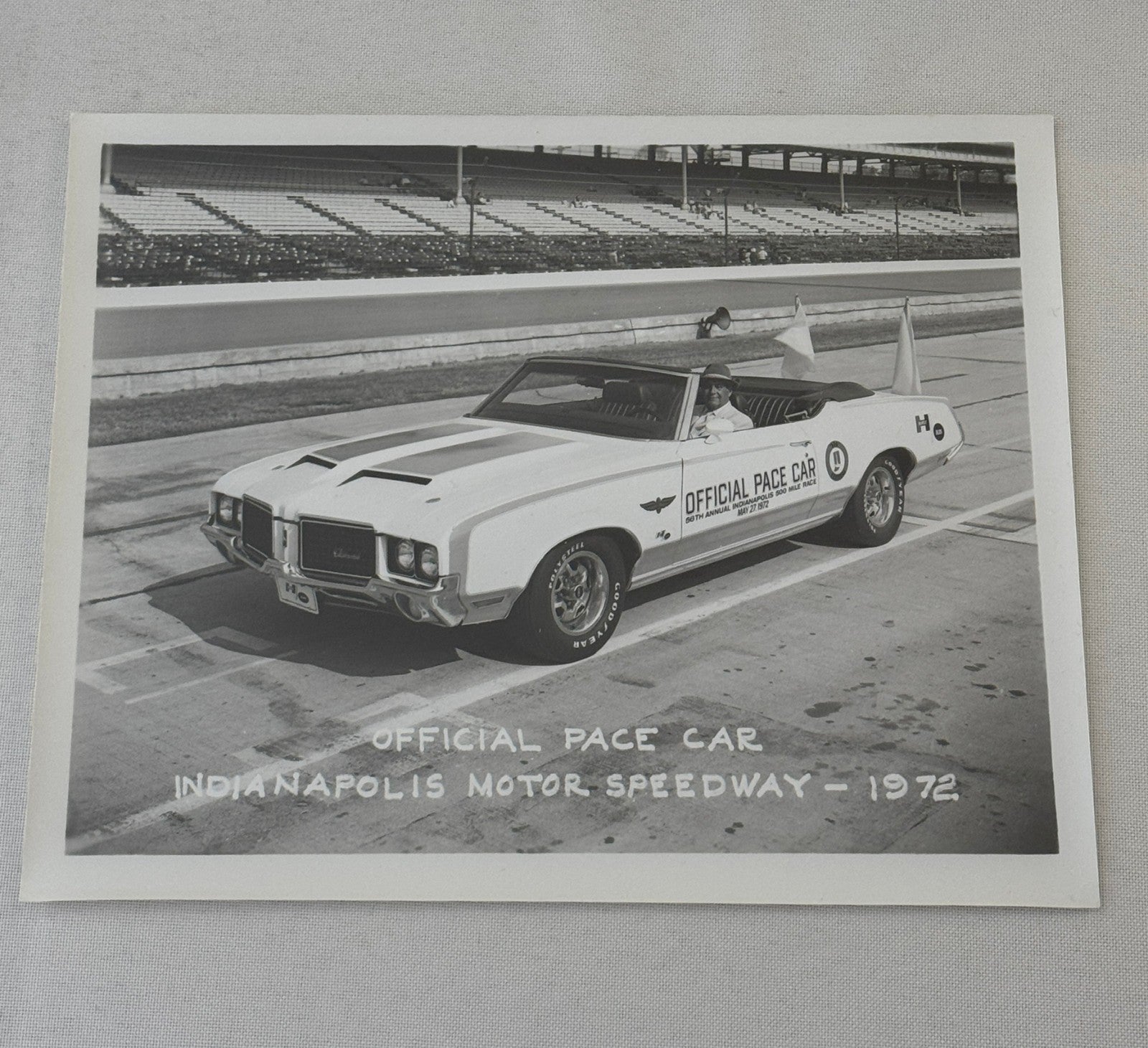 Vintage Indy 500 Racing Photo 1972 Oldsmobile Official Pace Car Photograph