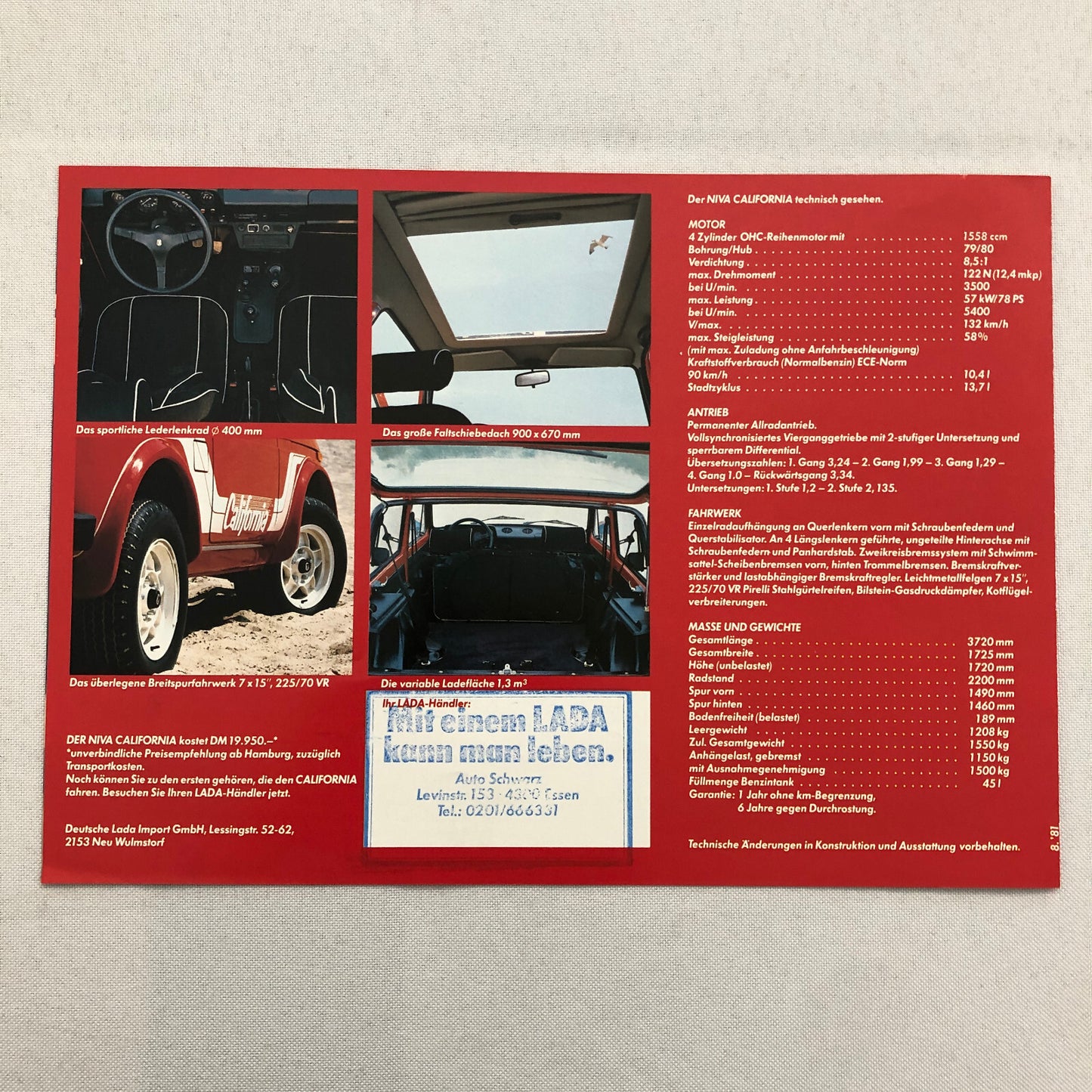 Lada Niva CALIFORNIA Edition Sales Brochure Catalog German Text European Market