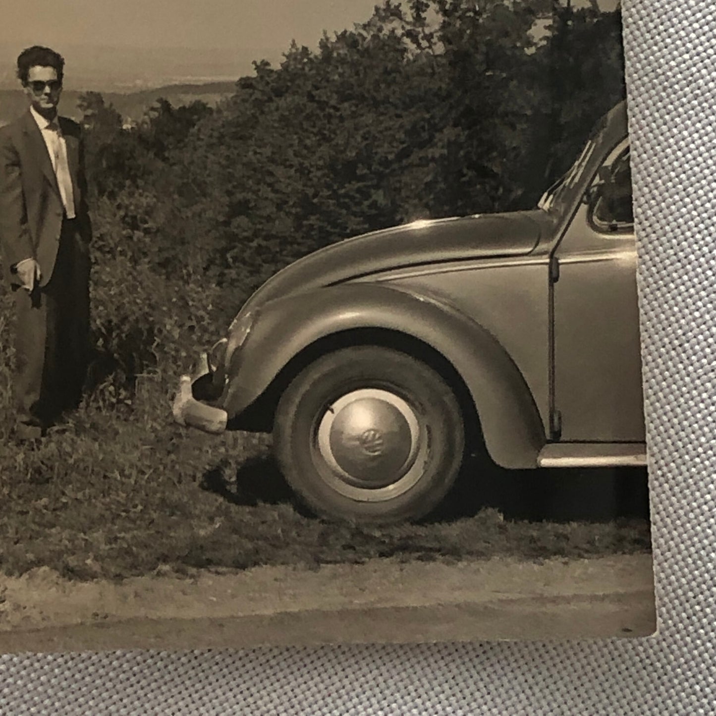 Vintage Photo Photograph Snapshot Man with VW Volkswagen Beetle Bug