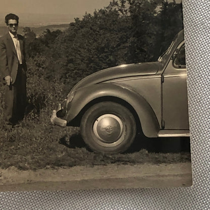 Vintage Photo Photograph Snapshot Man with VW Volkswagen Beetle Bug