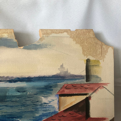 Vintage Painting Art Artwork Artist Arthur E Sudler Water Buildings 1931