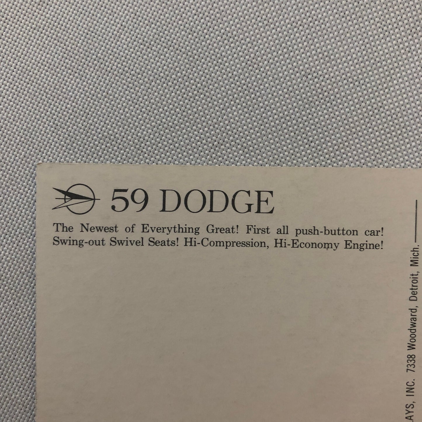 1959 Dodge Custom Royal 4 Door Lancer Postcard Post Card Advertising