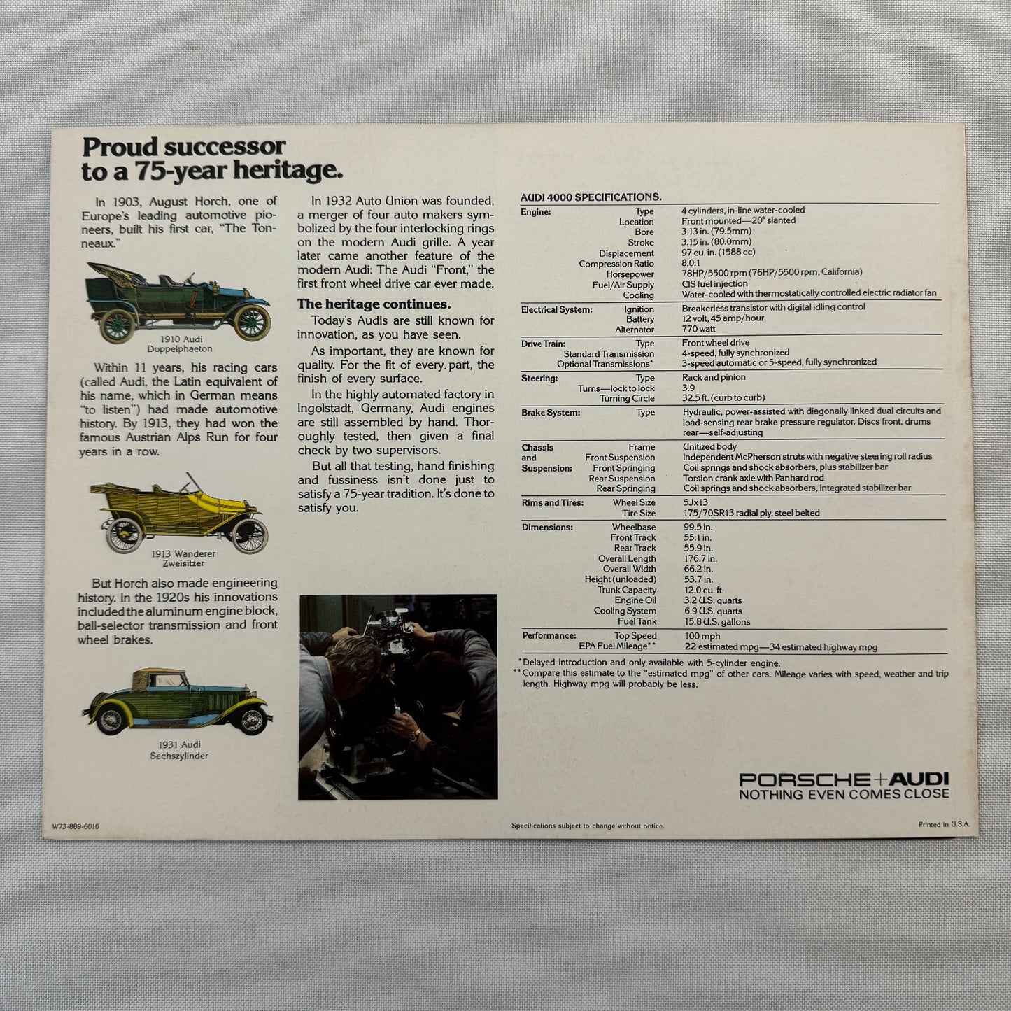 Audi 4000 Car Sales Brochure Catalog Advertising Vintage 1979 1980