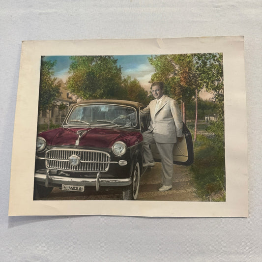 Vintage Photo Print Man with Automobile Car European