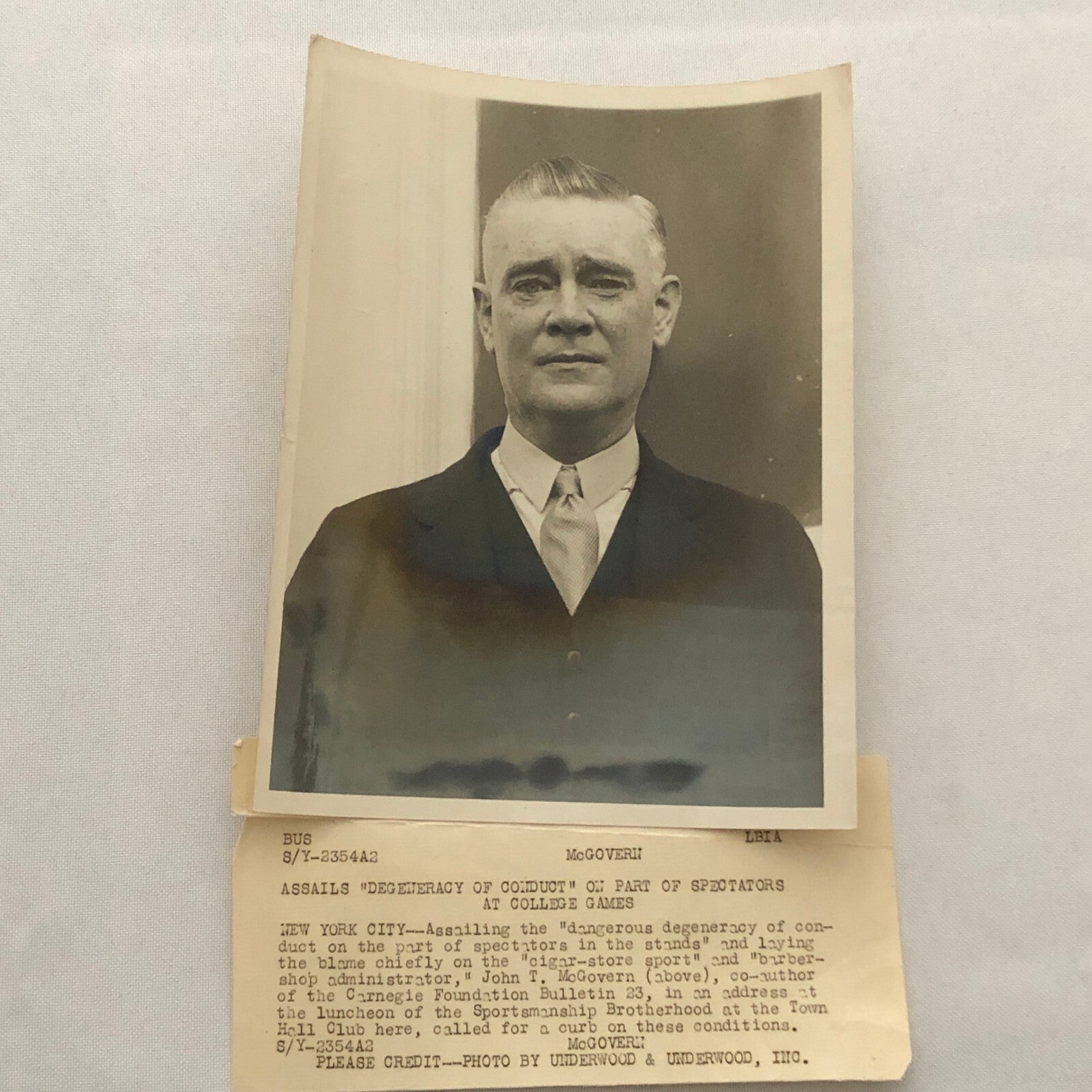 Press Photo Degeneracy of Conduct of Spectators at College Games John T McGovern