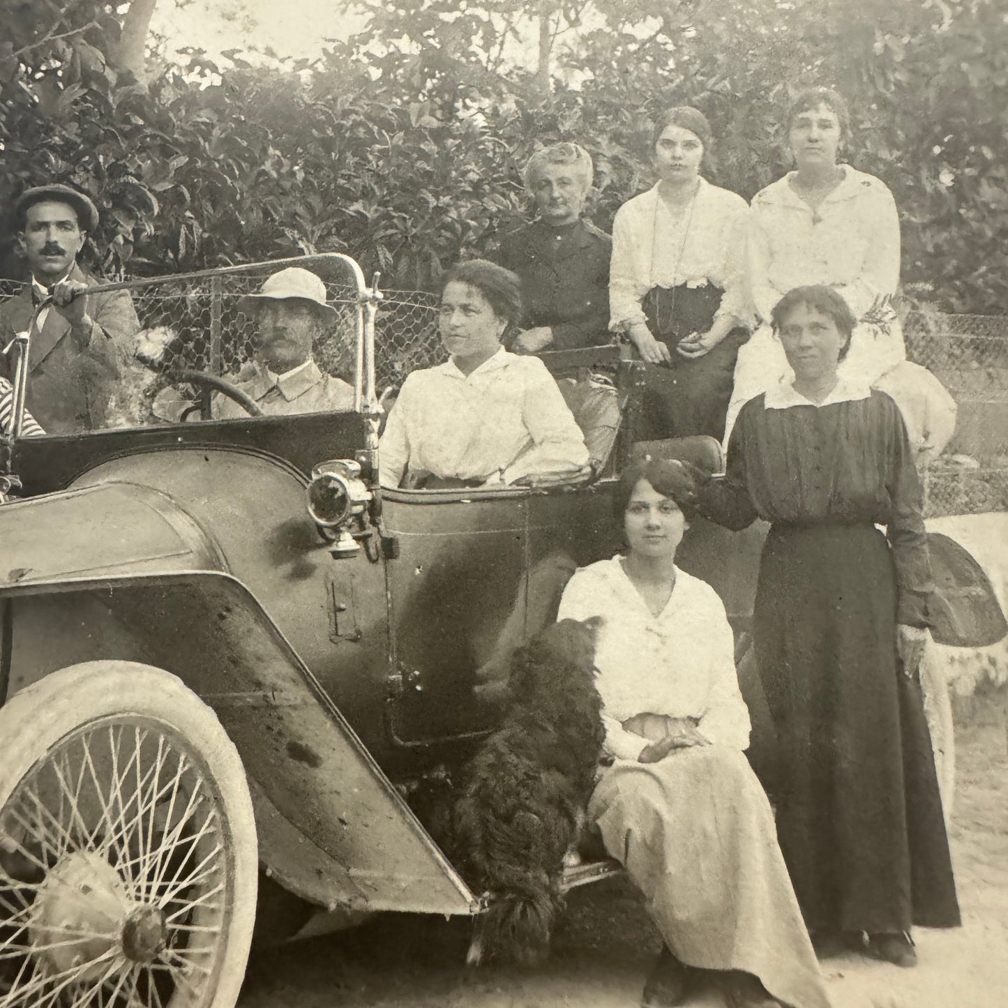 Antique Photo Photograph Print People with Automobile Car