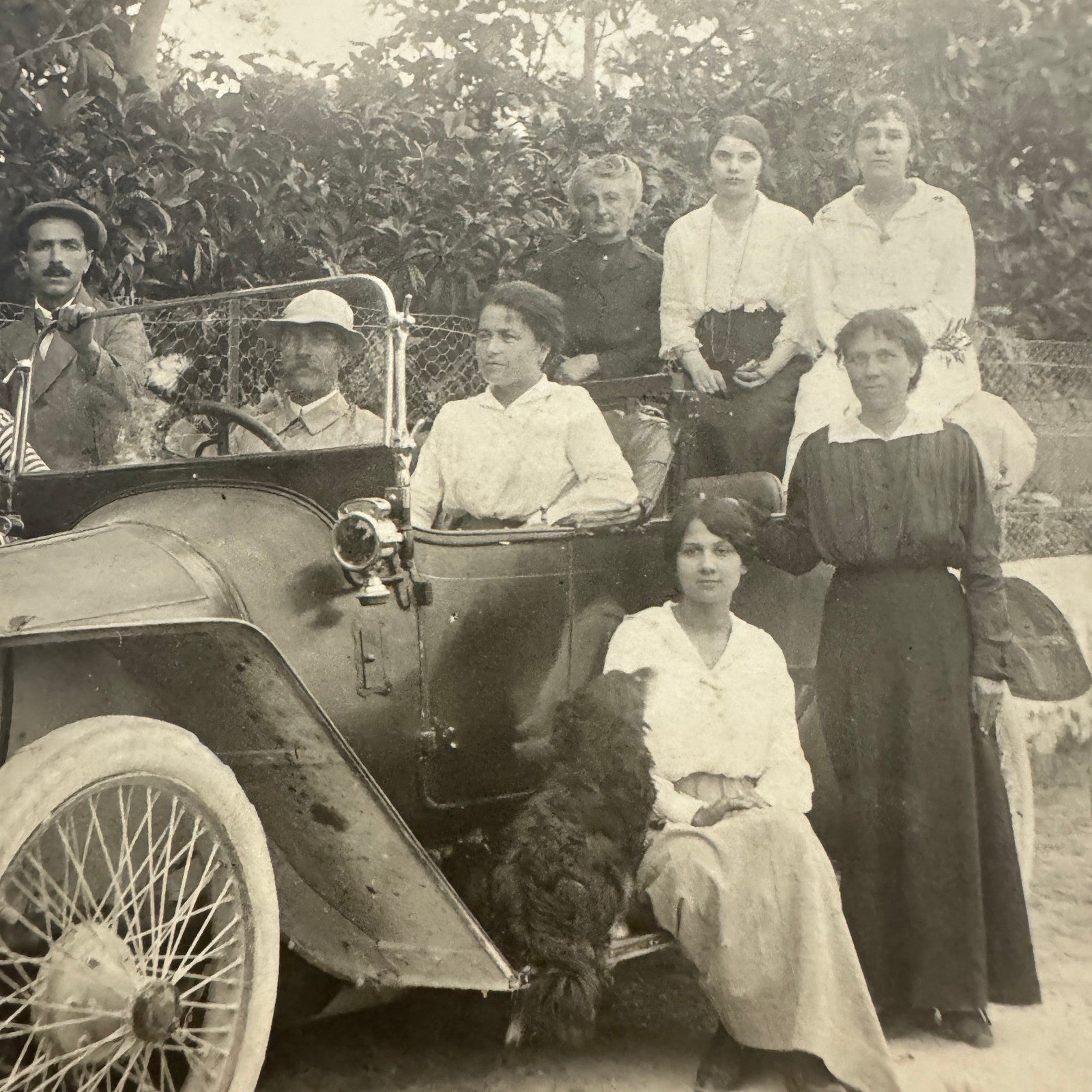 Antique Photo Photograph Print People with Automobile Car