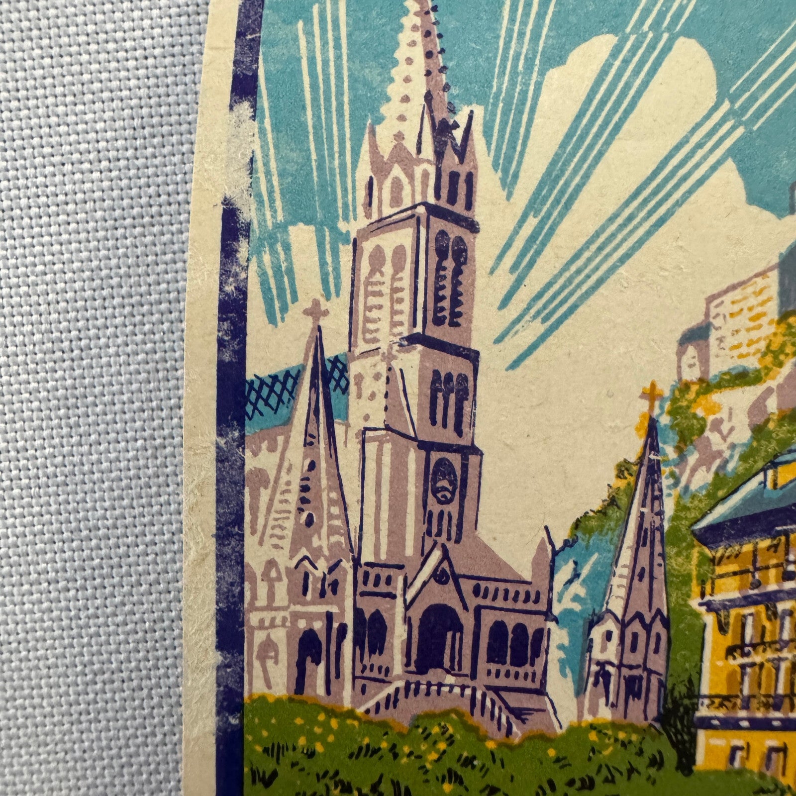 Vintage Travel Label Grand Hotel de la Grotte Lourdes France French