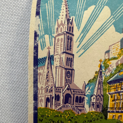 Vintage Travel Label Grand Hotel de la Grotte Lourdes France French