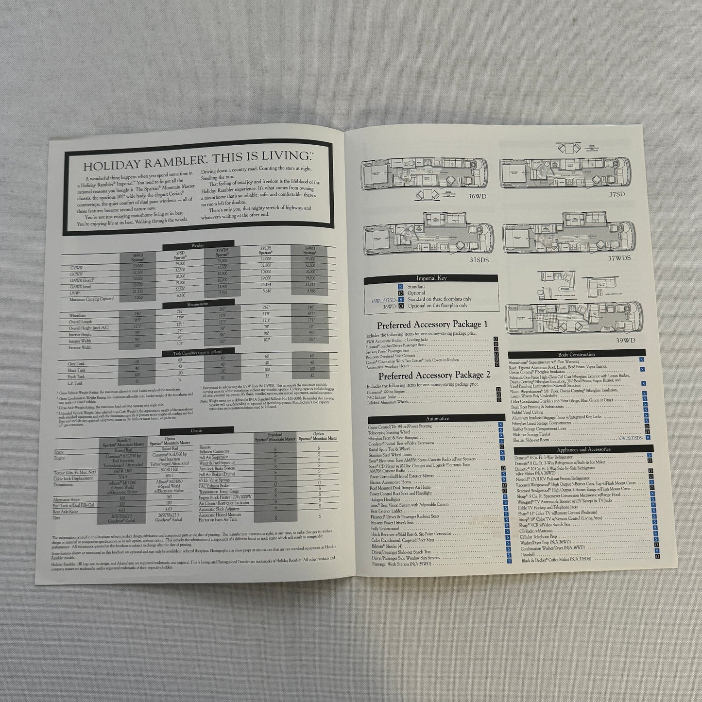 1995 Holiday Rambler Imperial RV Motorhome Camper Sales Brochure Catalog