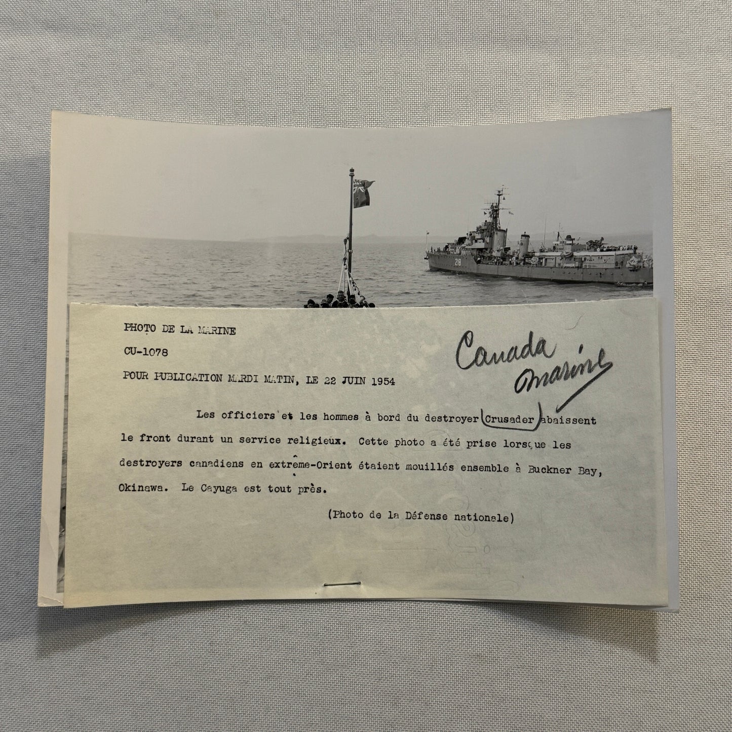 Royal Canadian Navy HMCS Crusader Military Ship Boat Destroyer 1954 Crew