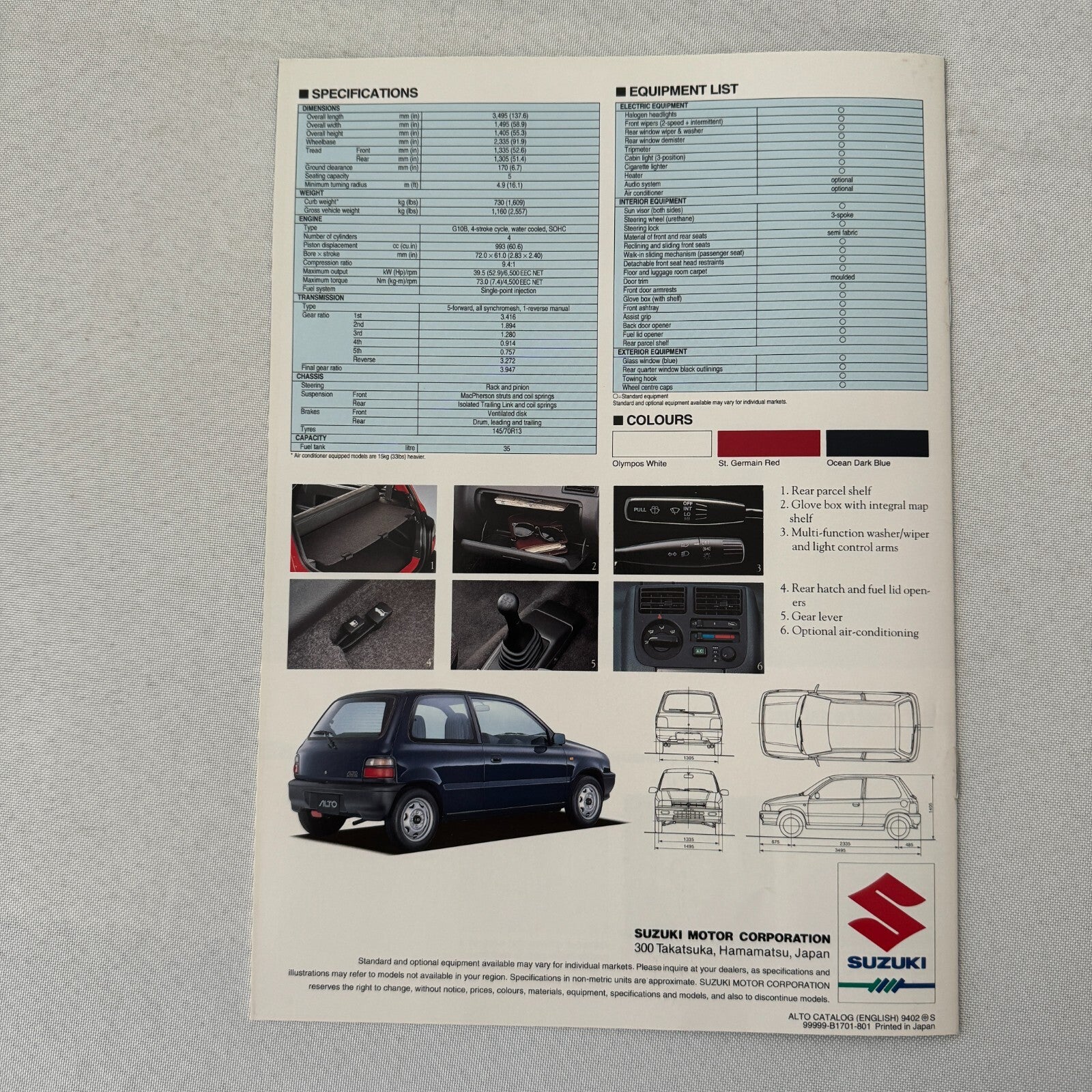 Suzuki Alto Car Press Kit Brochure Catalog Photos European