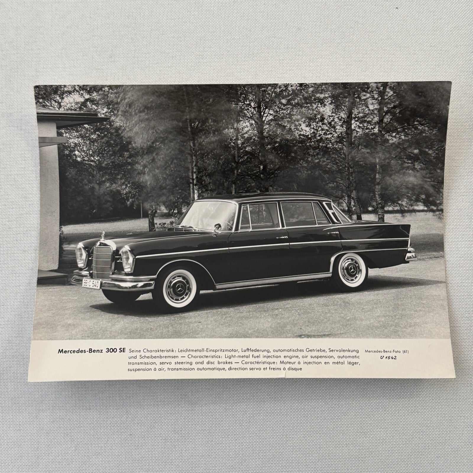 Mercedes Benz 300 SE Factory Press Photo Photograph Vintage