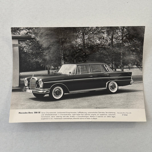 Mercedes Benz 300 SE Factory Press Photo Photograph Vintage