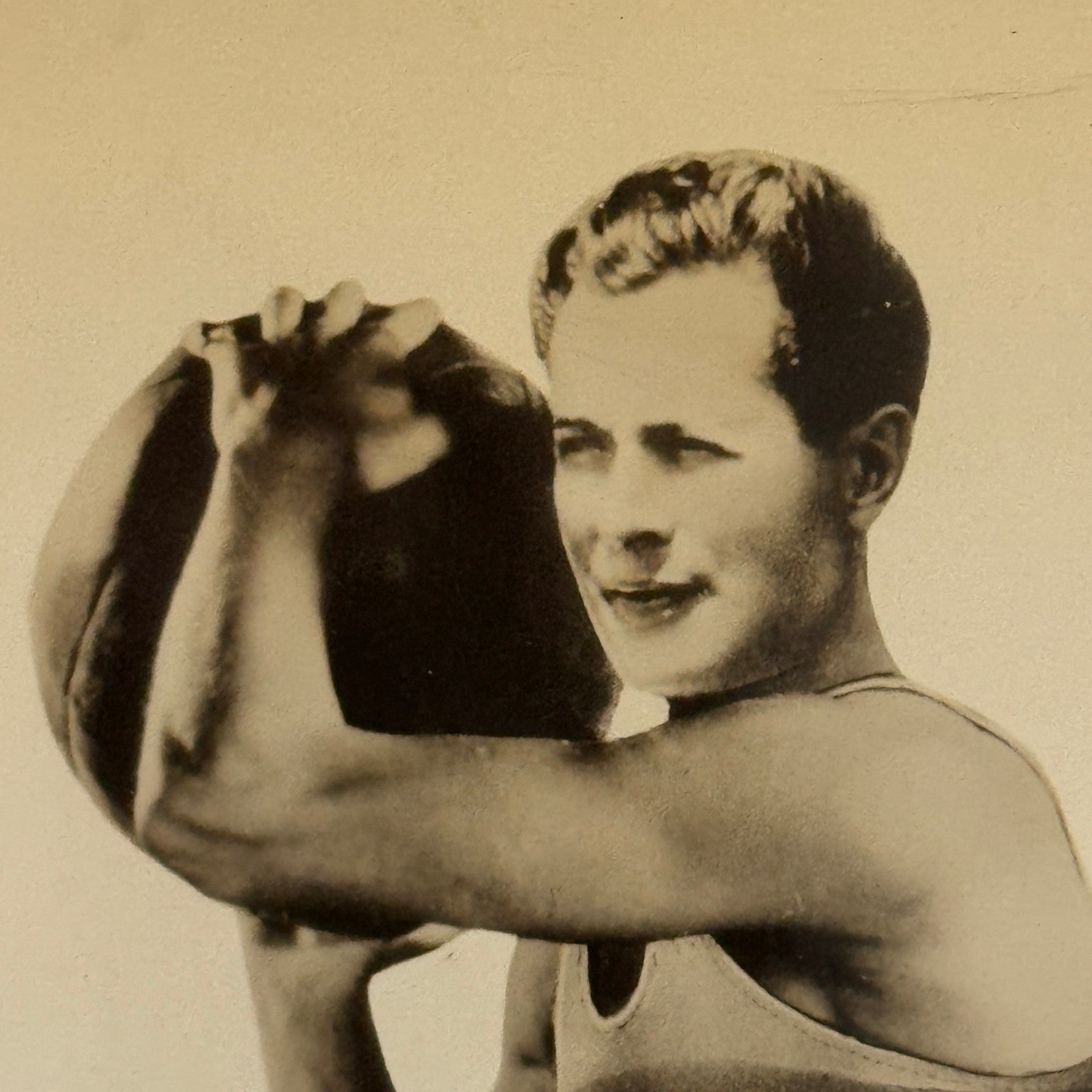 Vintage Actor Photograph Robert Montgomery Working Out Photo Medicine Ball