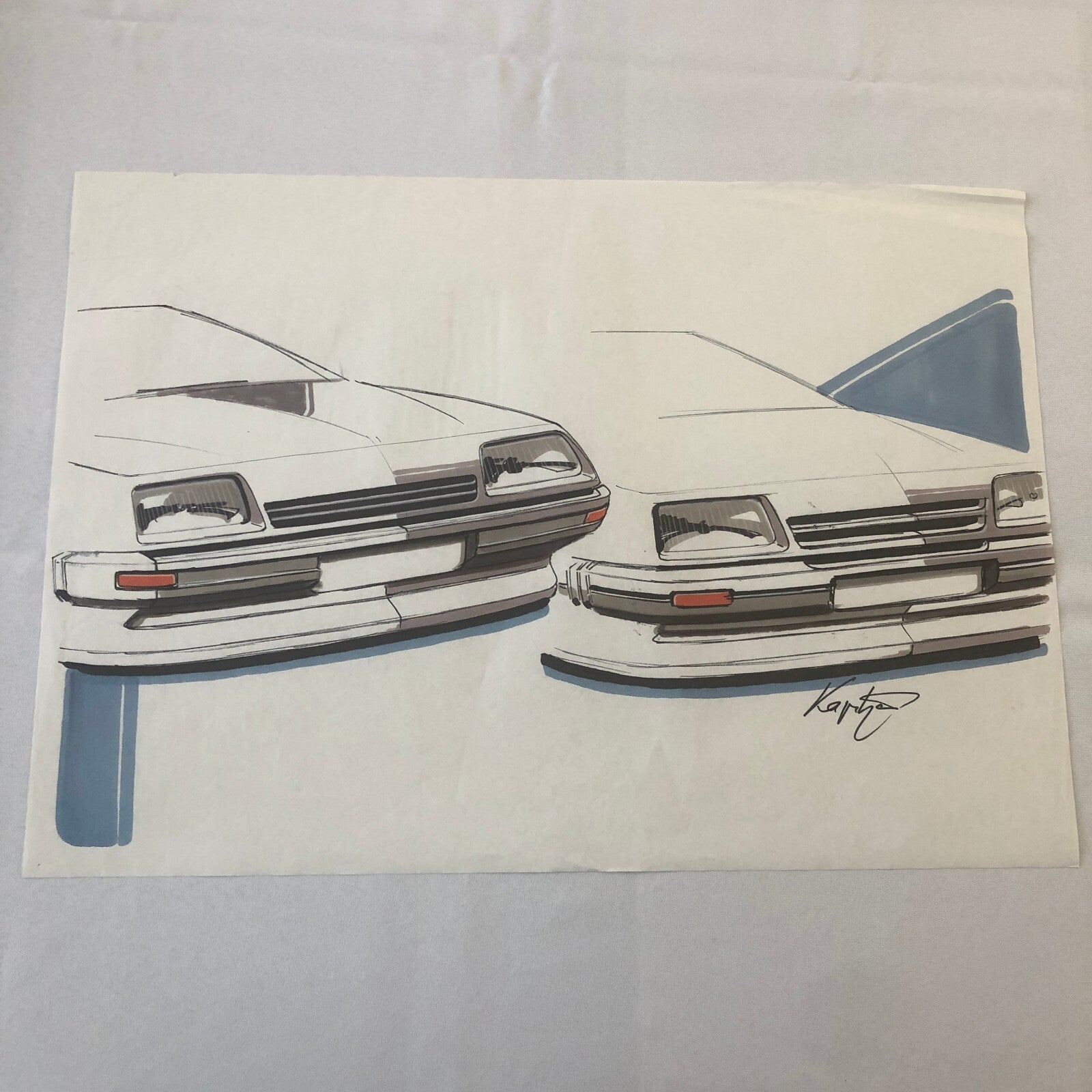 Vintage Concept Car Design Illustration Sketch Drawing Art Signed