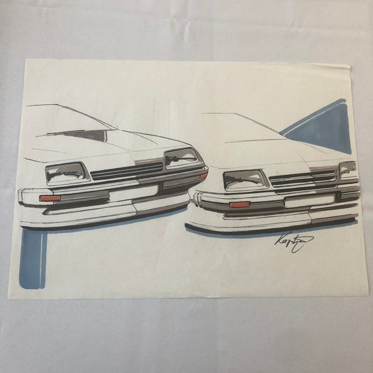 Vintage Concept Car Design Illustration Sketch Drawing Art Signed