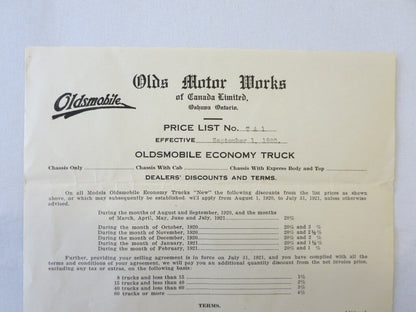 1920 Oldsmobile Economy Truck Factory Pricing Document Letterhead 