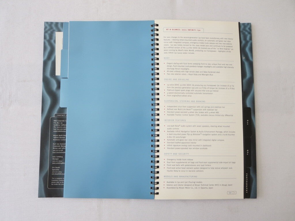 2001 Infiniti Press Kit Brochure Catalog Q45 G20 QX4 I30 