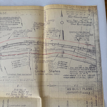 1931 California Highway Dept “As Built” Road Plan Map Blueprint T11N R14E MDB&M