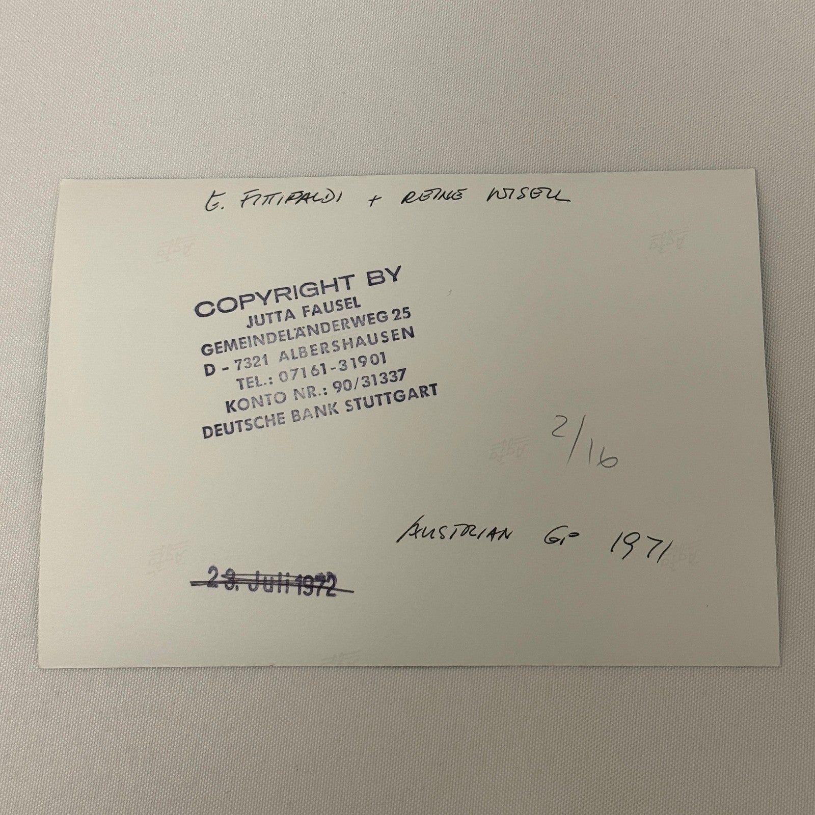 Vintage Racing Photo 1971 Austrian Grand Prix Emerson Fittipaldi Reine Wisell