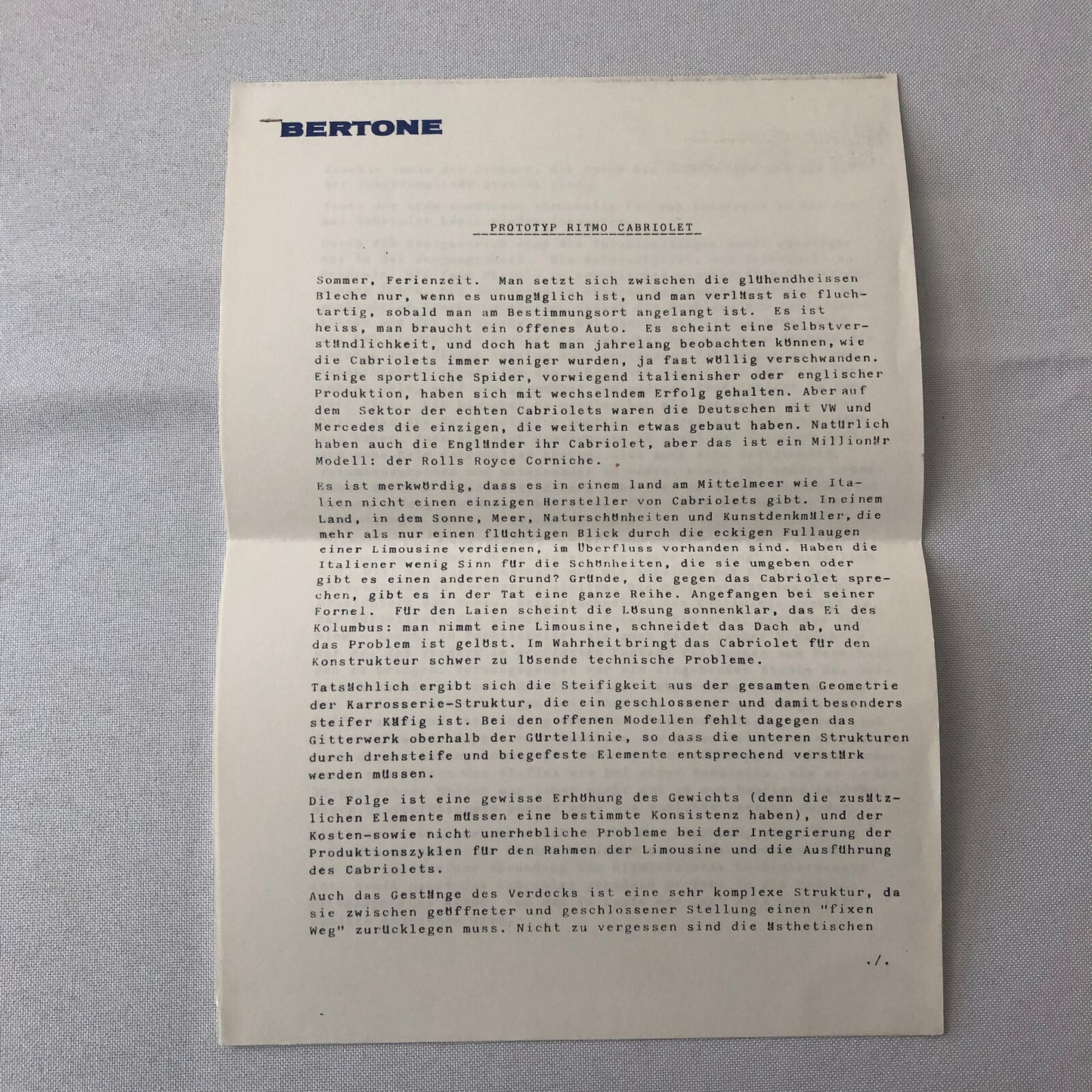 Fiat Bertone Ritmo Press Kit Cabriolet Convertible Photographs Brochure