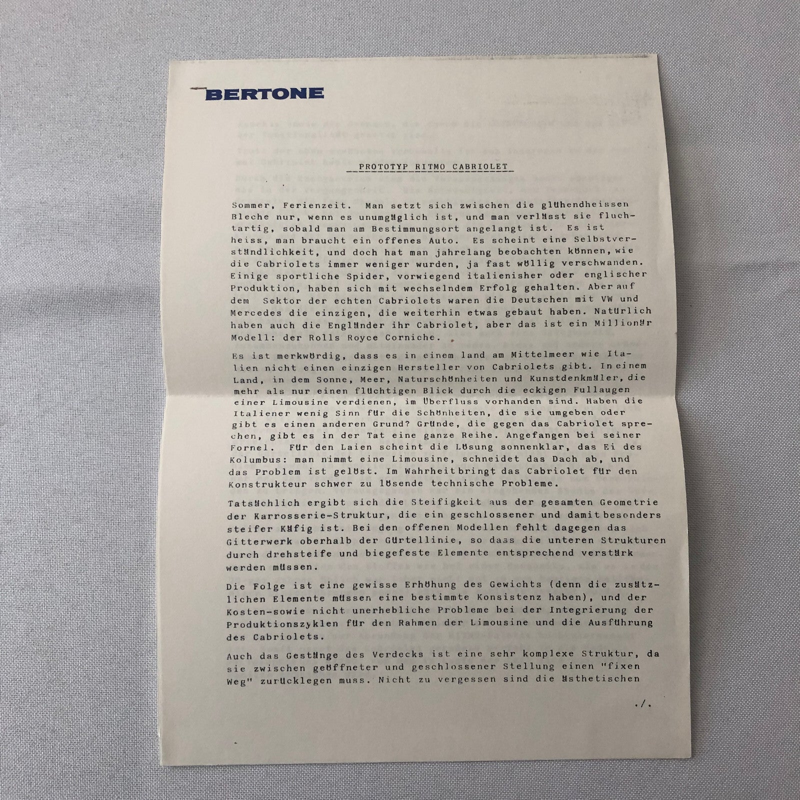 Fiat Bertone Ritmo Press Kit Cabriolet Convertible Photographs Brochure