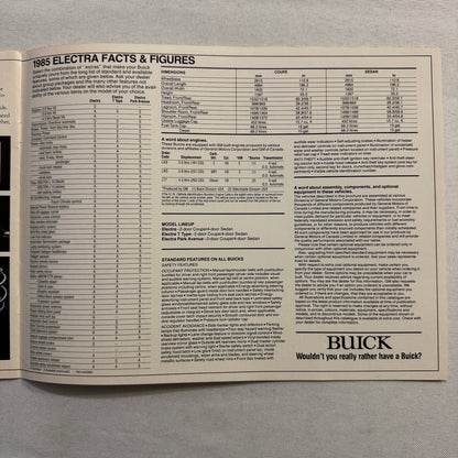 1985 Buick Electra Car Sales Brochure Catalog Coupe Sedan Vintage