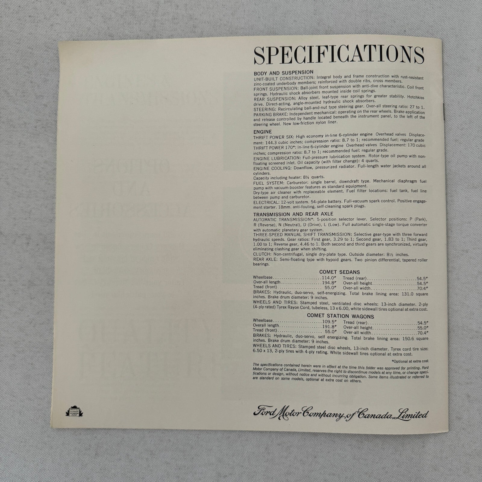 1962 Mercury Comet Car Sales Brochure Catalog Sedan Station Wagon Canadian