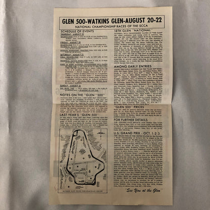 Vintage Watkins Glen Sports Car Road Race Poster Cobra Ferrari 250 SCCA