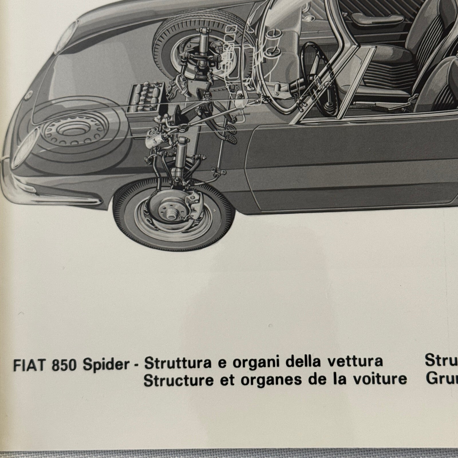 FIat 850 Spider Car Cutaway Illustration Factory Press Photo Photograph Vintage
