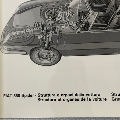FIat 850 Spider Car Cutaway Illustration Factory Press Photo Photograph Vintage