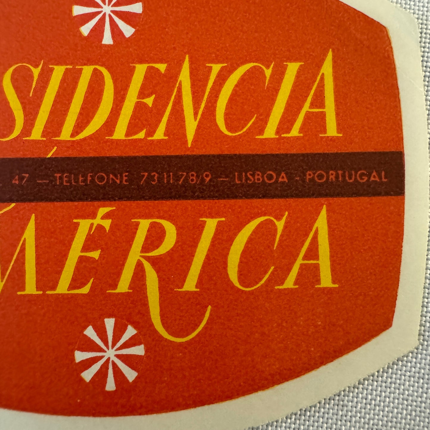 Vintage Hotel Travel Luggage Label Lisboa Portugal Residencia America Hotel