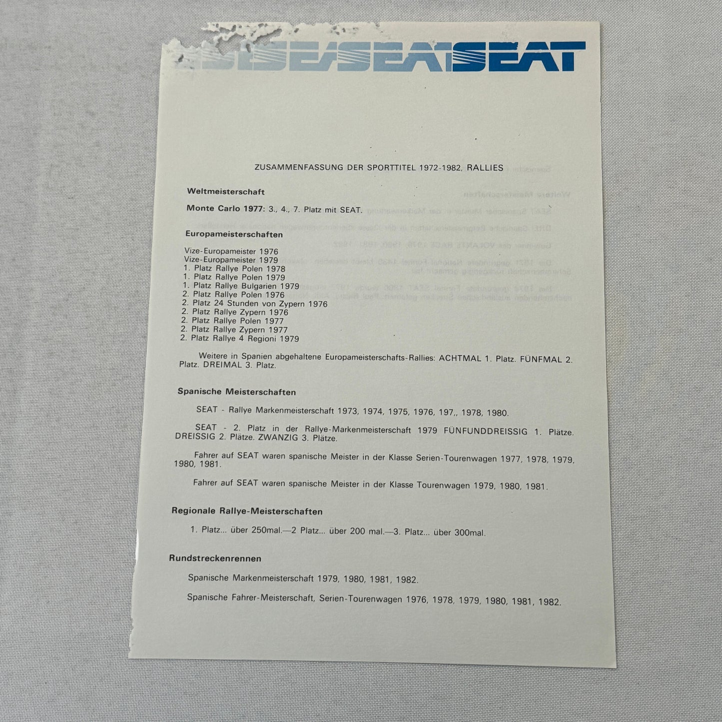 1984 Seat Ronda Press Kit German Text European Brochure Photos