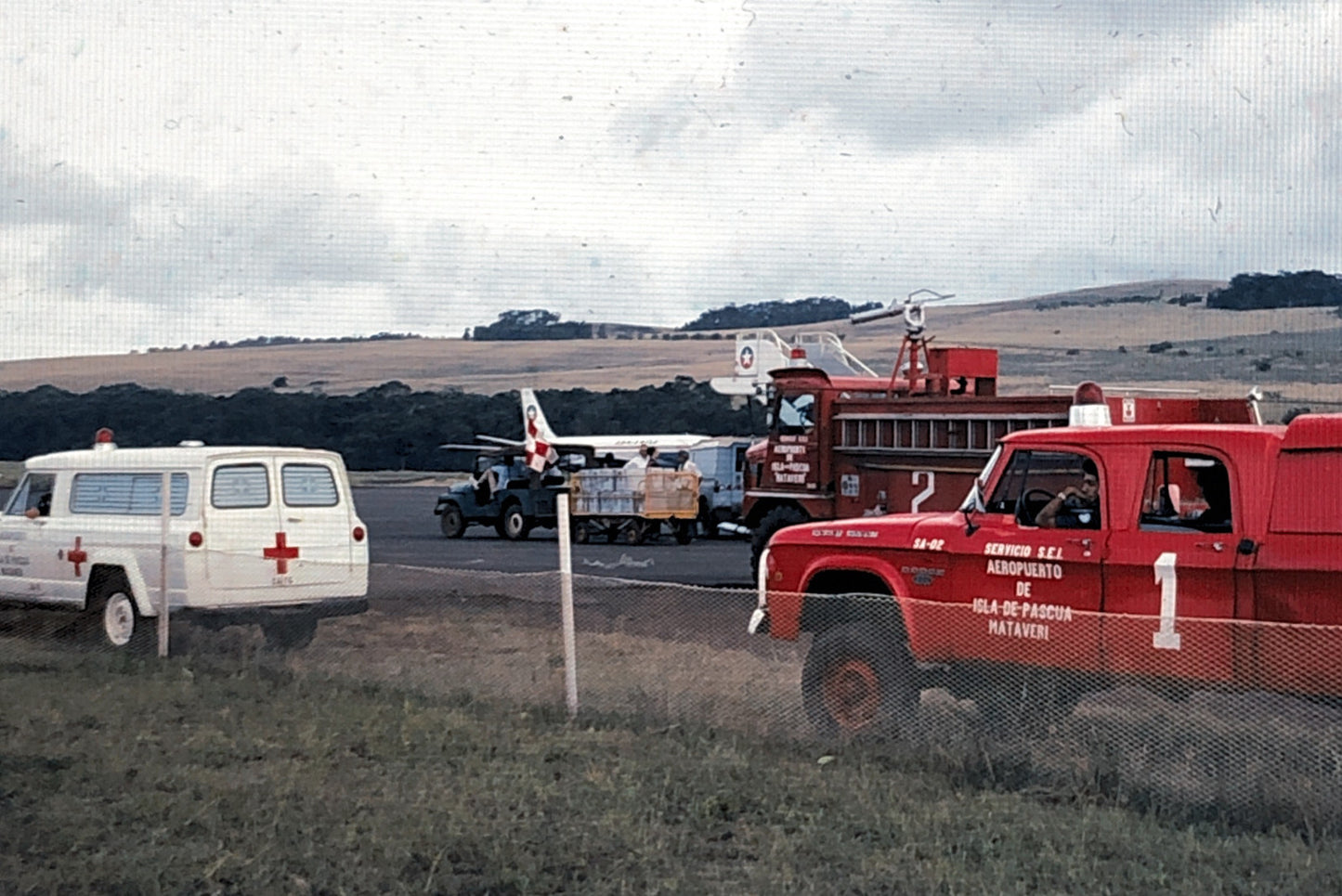 35MM Slide Photo Airport Fire Truck Ambulance Plane Airplane Vintage 