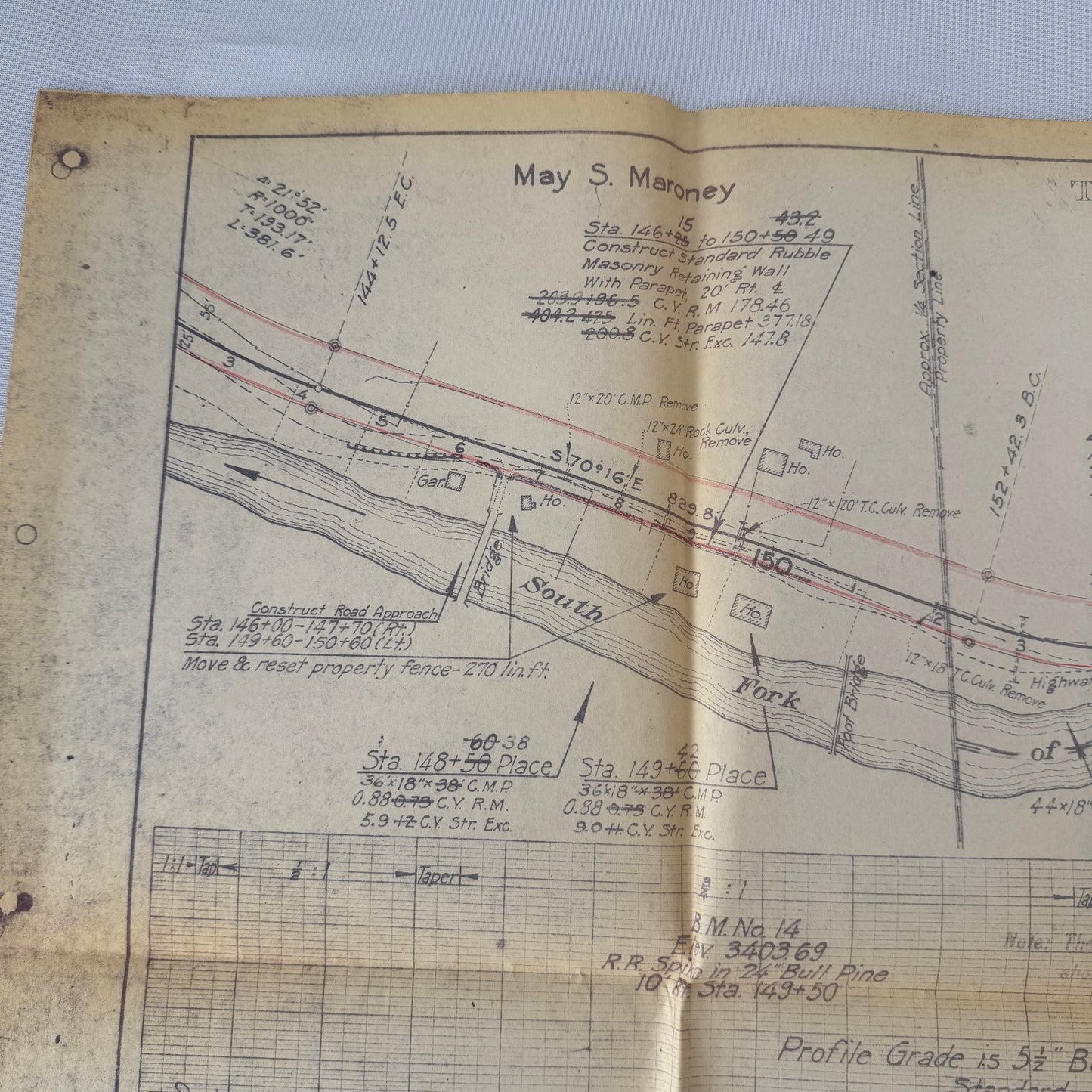 1931 California Highway Dept “As Built” Road Plan Map Blueprint T11N R14E MDB&M
