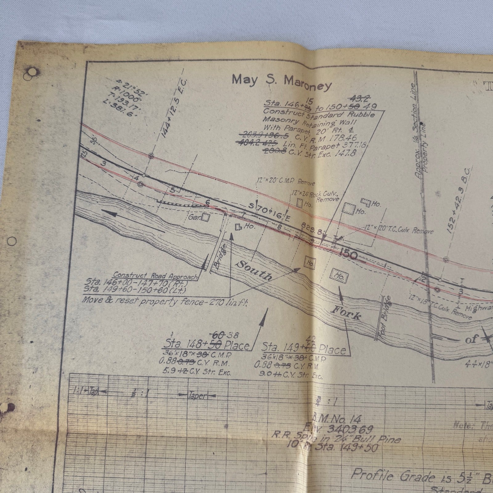 1931 California Highway Dept “As Built” Road Plan Map Blueprint T11N R14E MDB&M