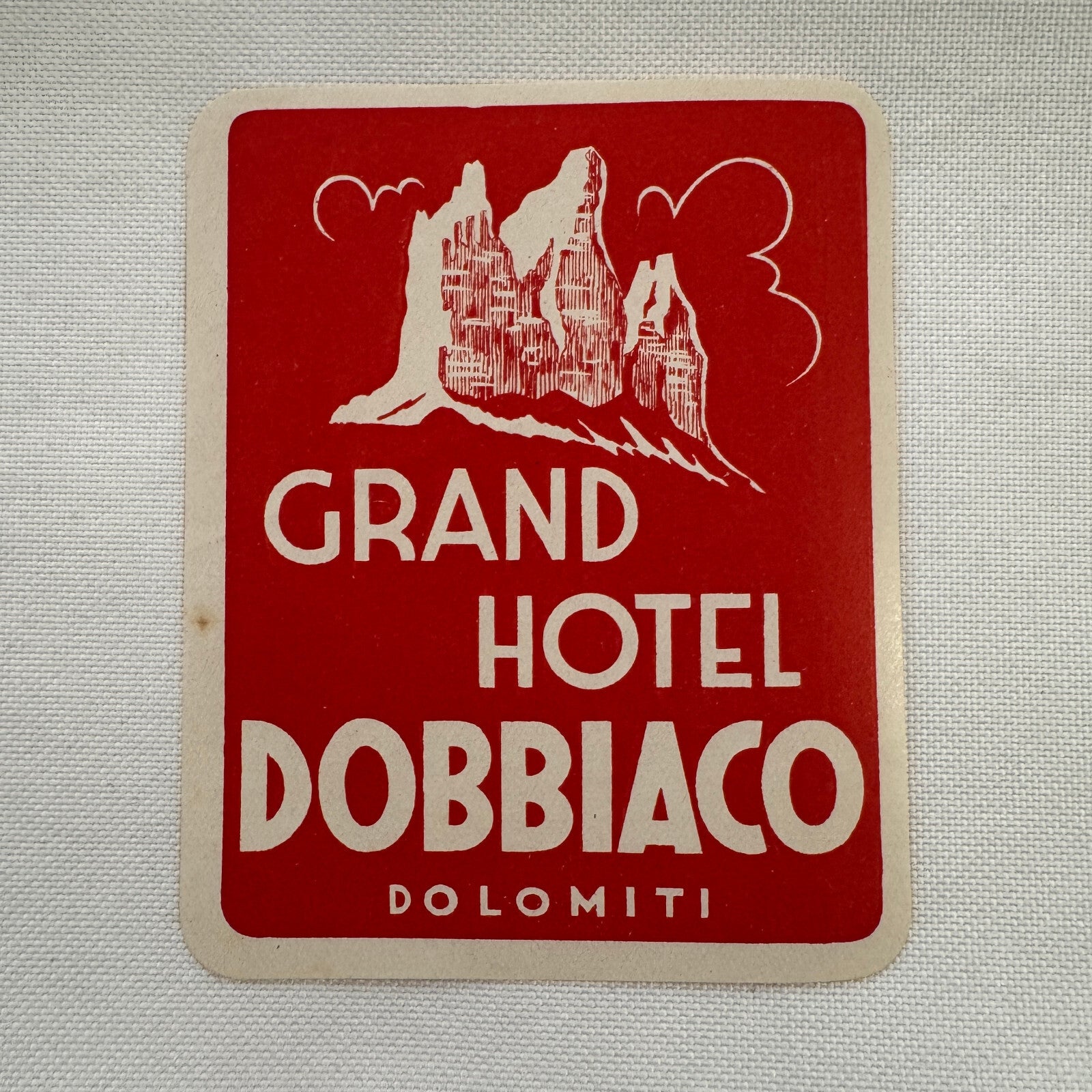 Vintage Travel Luggage Label Grand Hotel Dobbiaco Dolomiti Italy Italian