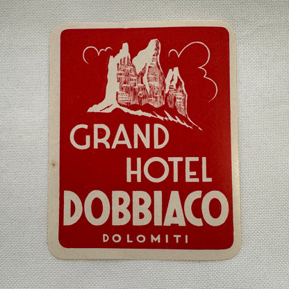 Vintage Travel Luggage Label Grand Hotel Dobbiaco Dolomiti Italy Italian