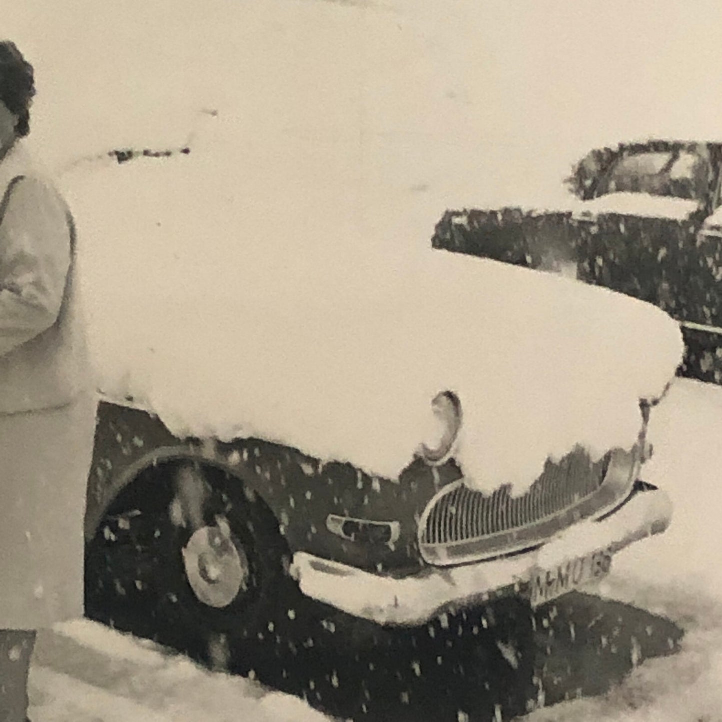 Vintage Photo Photograph Woman with Car Automobile in Snow Storm Germany