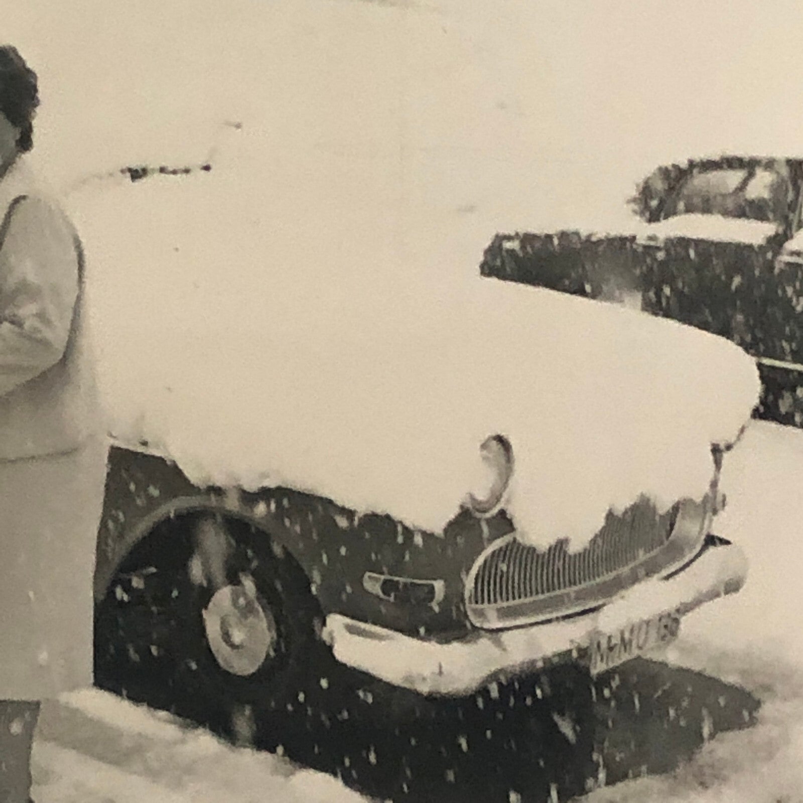 Vintage Photo Photograph Woman with Car Automobile in Snow Storm Germany