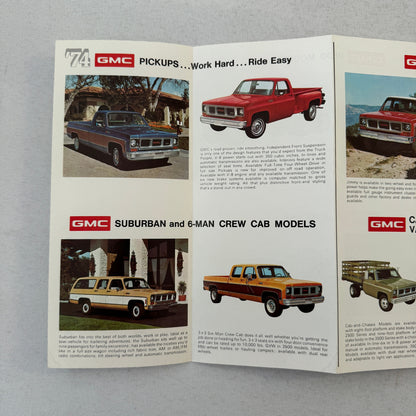 1974 GMC Truck Sales Brochure Jimmy Pickup Sprint School Bus Vandura Rally Van +
