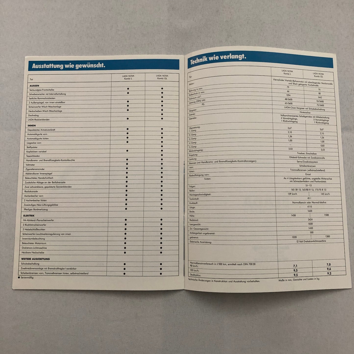 Lada Nova Kombi Station Wagon Sales Brochure Catalog L GL GERMAN Text